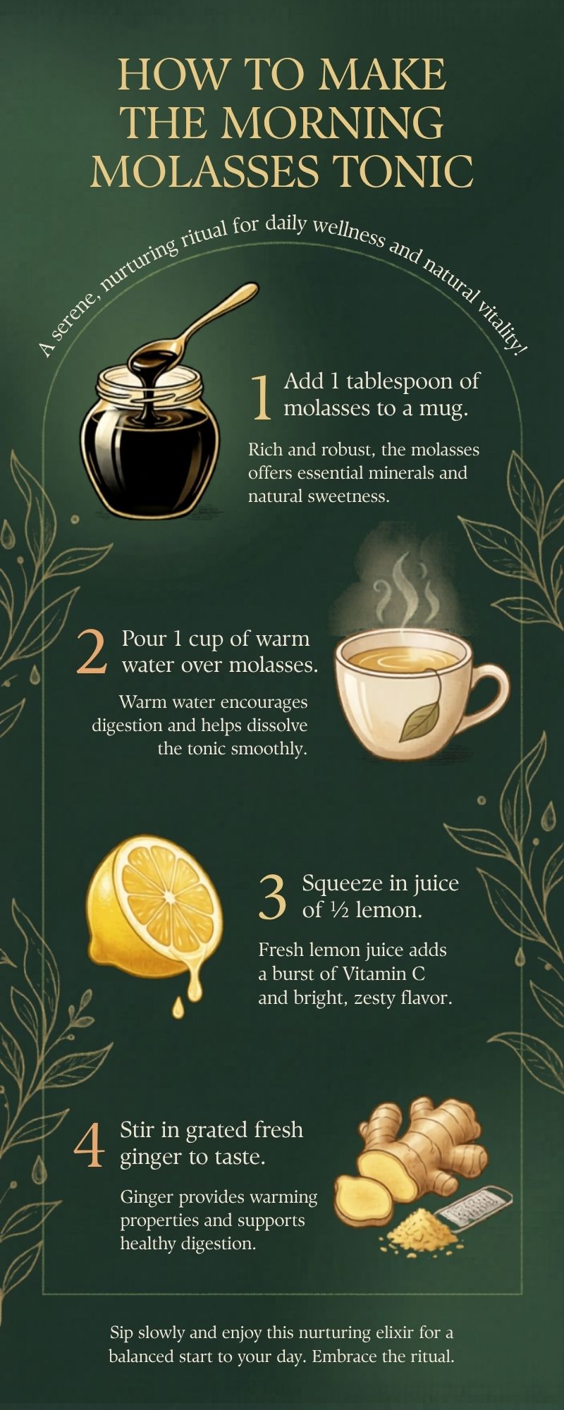 How to Make the Morning Molasses Tonic — step by step infographic